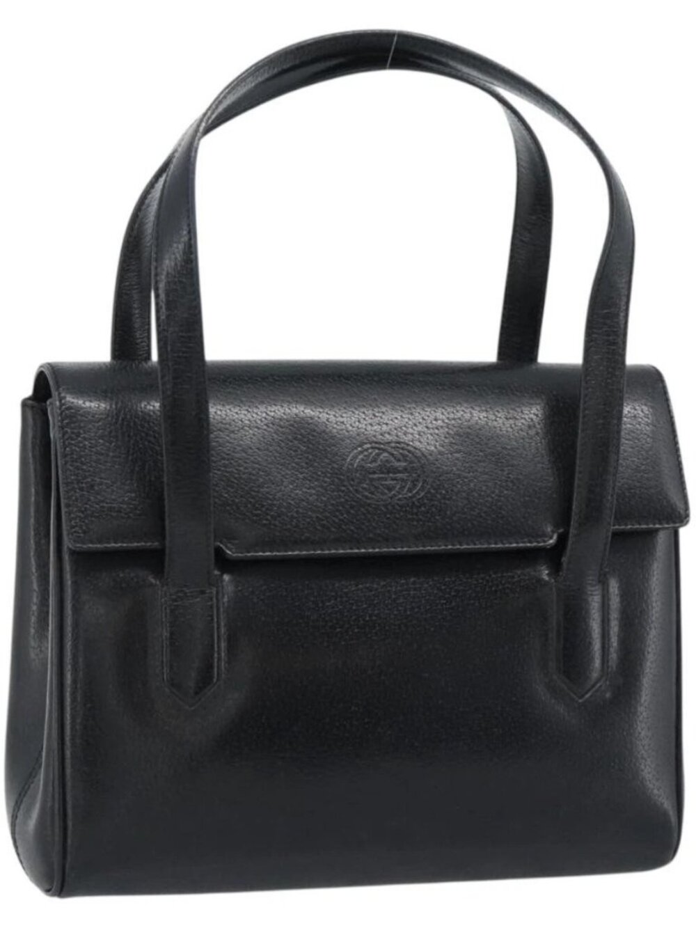 GUCCI Hand Bag Leather Black Gold 000 109 0098 Auth 184513